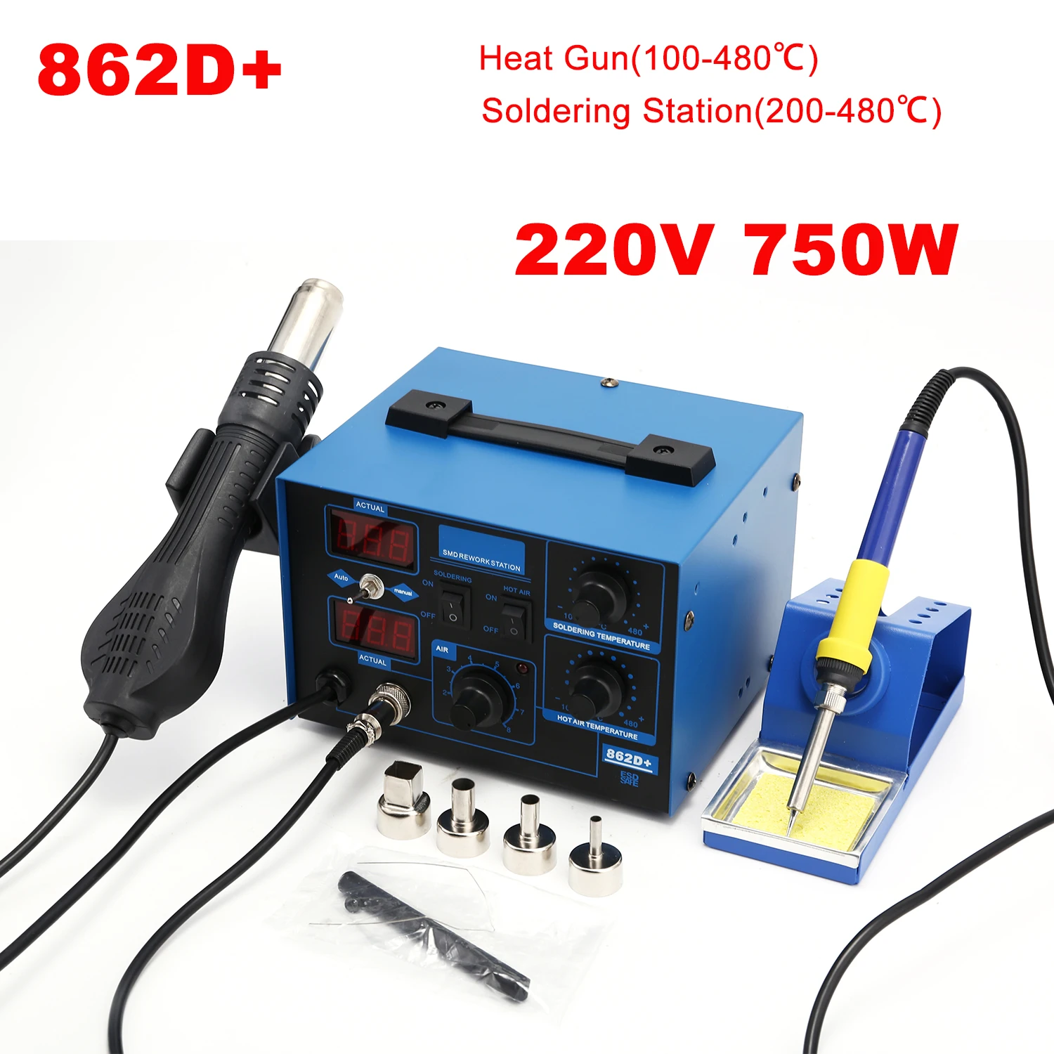 Stacja lutownicza 862D+ 2 w 1, – 2 In 1 Soldering Rework Station 750W recenzja i cena