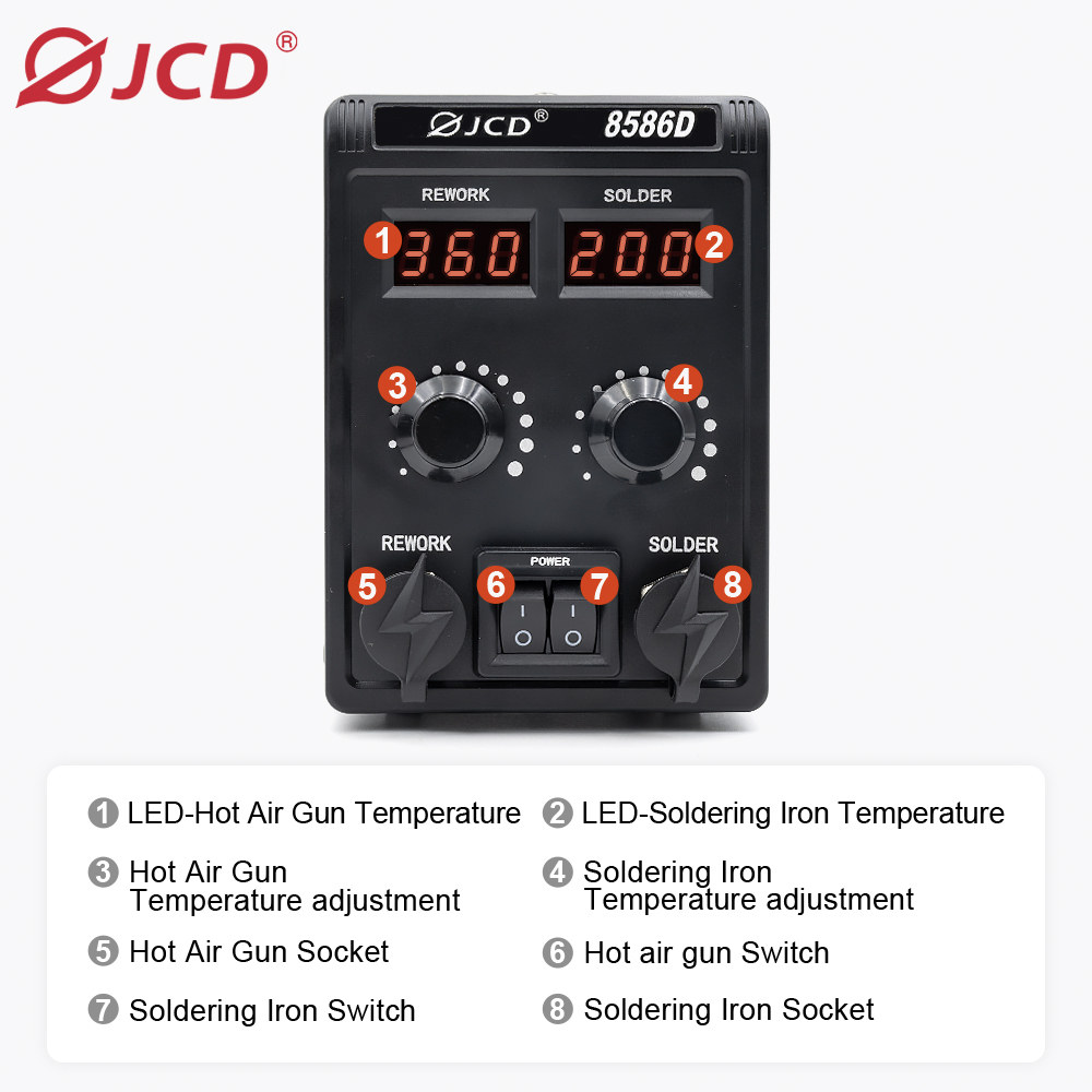 JCD 750W 8586D Stacja lutownic – 2 In 1 Soldering Rework Station 750W recenzja i cena