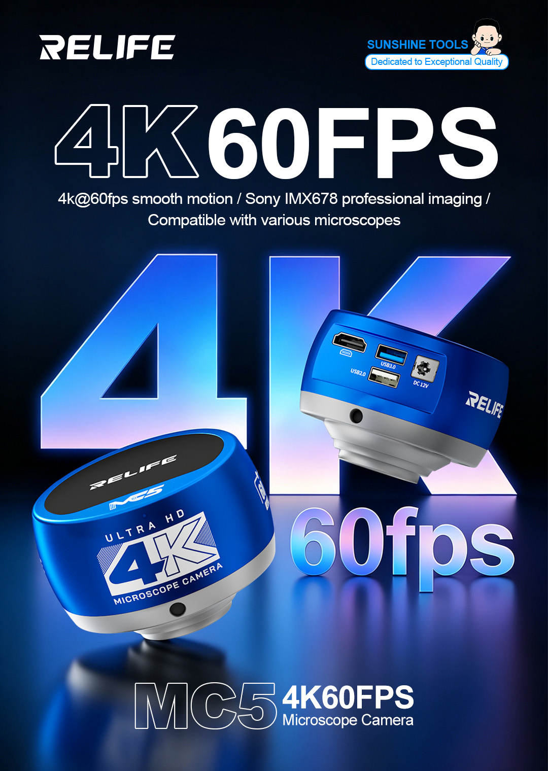 RELIFE MC5 – kamera mikroskopo – 4K Microscope Camera Sony Sensor recenzja i cena